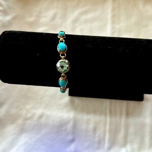 Sterling Silver Blue Topaz and Turquoise Toggle Bracelet